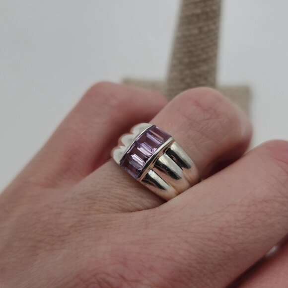 Size 7 Sterling Silver Multiple Amethyst Gemstones Ring A3521 - Picture 5 of 9